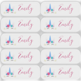 Uppsättning med 10 små, transparenta Unicorn Namn- Klistermärken
