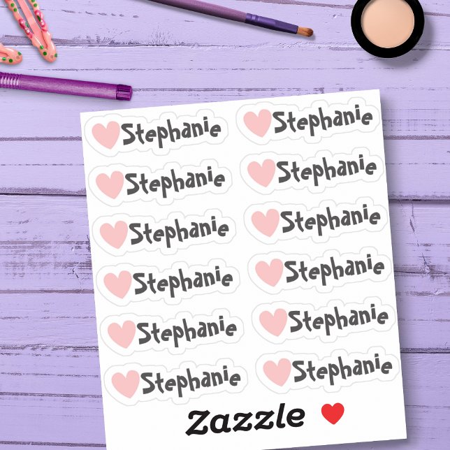 Uppsättning med 12 små etiketter för Whimsical Hea (Whimsical heart name labels 💗)