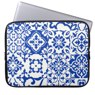 Uppsättning med 16 brickor Azulejos i blått, vitt. Laptop Fodral