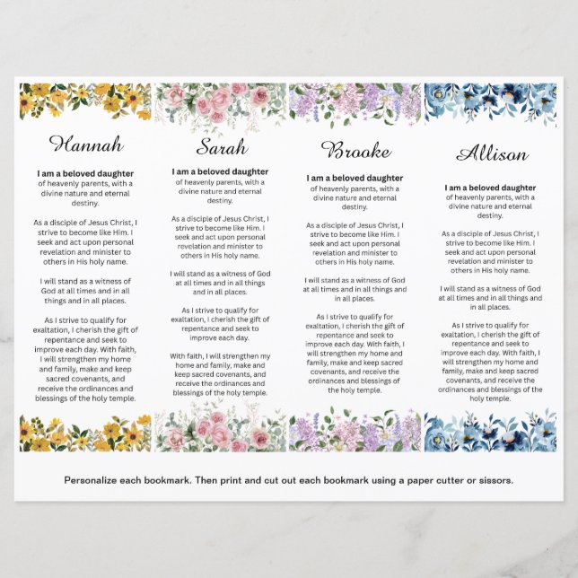 Uppsättning med 4 Editable LDS Young Women Theme B (Framsida)