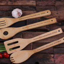 Uppsättning med 4 graverade bamboo Wood Kitchen Ut
