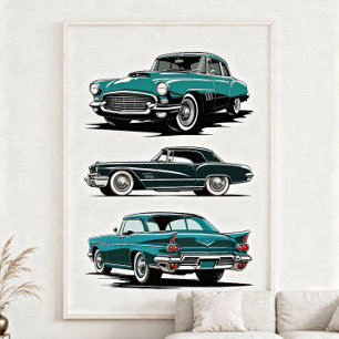Uppsättning på 3 vintage bilar. poster
