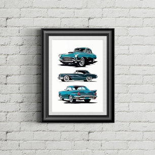 Uppsättning på 3 vintage bilar. poster