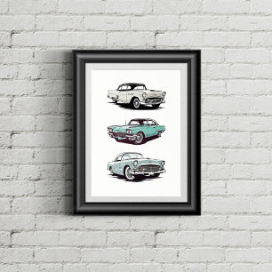 Uppsättning på 3 vintage bilar. poster
