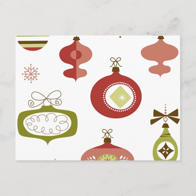 Uppsättning Retro-julprydnader Helg Vykort (Framsida)