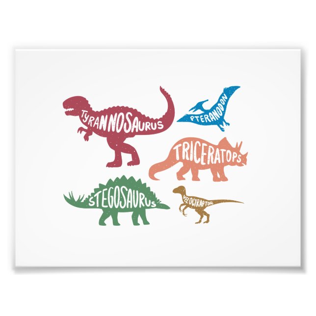 Uppsättning silhuetter av olika dinosaurier fototryck (Framsidan)