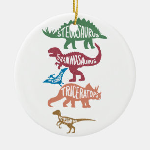 Uppsättning silhuetter av olika dinosaurier julgransprydnad keramik