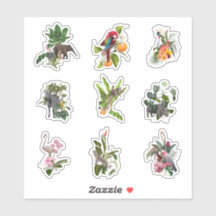 Uppsättning tropiska blommor, handflatan löv och f