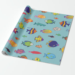 Uppsättning tropiska fiskar. sömlös mönster presentpapper