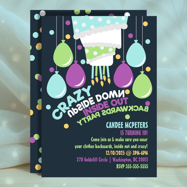 Uppsida ned inåt i bakåtriktad gruppinbjudan inbjudningar (Upside Down Inside Out Backwards Party Invitation
)