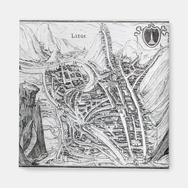 Uppsikt över staden Liège Magnet (Framsidan)
