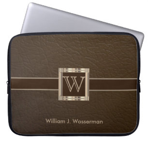 Uppskalning av monogram Chocolate-läder Laptop Sleeve