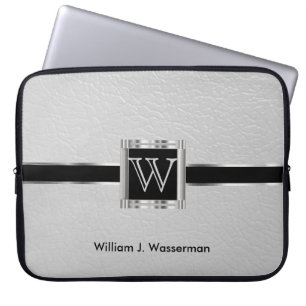 Uppskalningsvit monogram-läder laptop sleeve