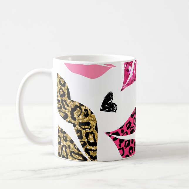 Uppskärande Läppar: Leopard Mode Mönster Kaffemugg (Vänster)