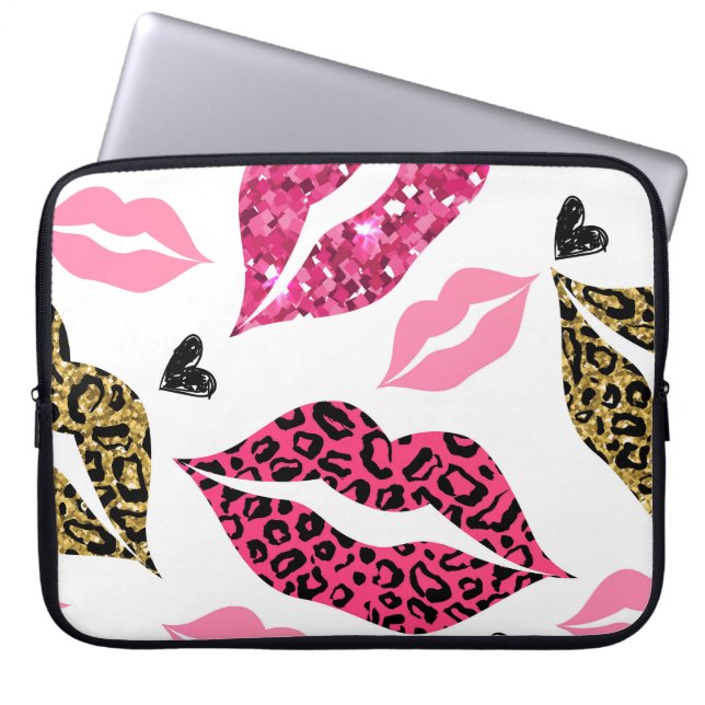 Uppskärande Läppar: Leopard Mode Mönster Laptop Fodral (Framsidan)