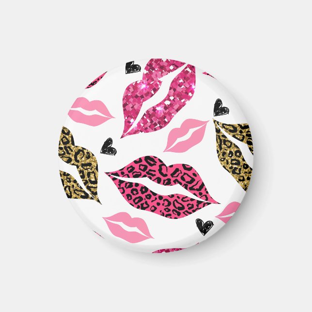 Uppskärande Läppar: Leopard Mode Mönster Magnet (Framsidan)