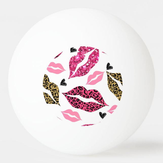 Uppskärande Läppar: Leopard Mode Mönster Pingisboll (Framsidan)