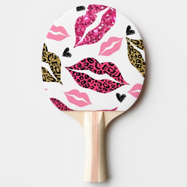 Uppskärande Läppar: Leopard Mode Mönster Pingisracket (Framsidan)