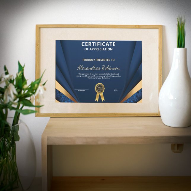 Uppskattning av blått certifikat för Guld (Appreciation Achievement Gold Blue Certificate is great for those who work hard to get it. )
