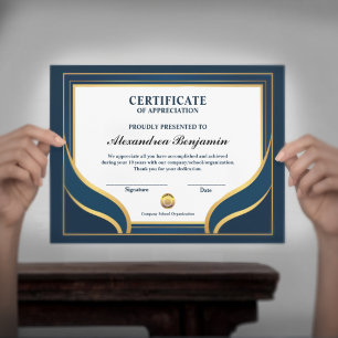 Uppskattning av blått certifikat för Guld Poster