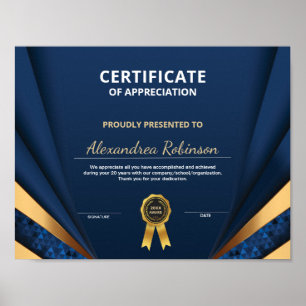 Uppskattning av blått certifikat för Guld Poster