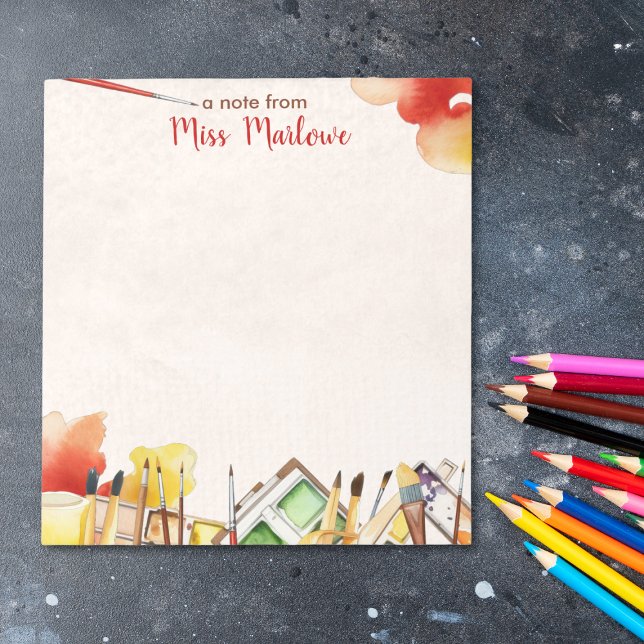 Uppskattning av färgtillförseln för konstlärare Wa Anteckningsblock (Watercolor Art Teacher Appreciation Gift Personalized Notepad)