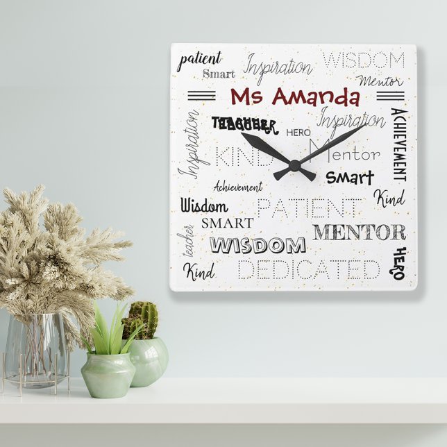 Uppskattning av inspirationspumpen Ord Mentor Teac Fyrkantig Klocka (Inspirational Words Mentor Teacher Appreciation Square Wall Clock)