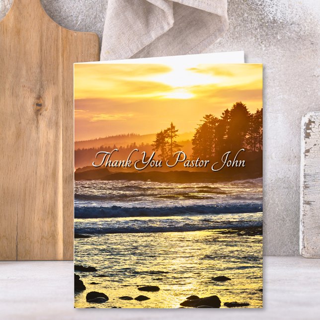 Uppskattning av pastor i nordvästra oceanen tack kort (Northwest Ocean Sunrise Pastor Appreciation Thank You Card)