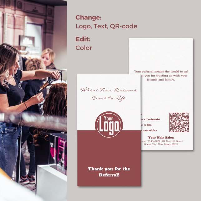 Uppskattning av referenshalt för dubbelton visitkort (Dual Tone Hair Salon Referral Appreciation Business Card)