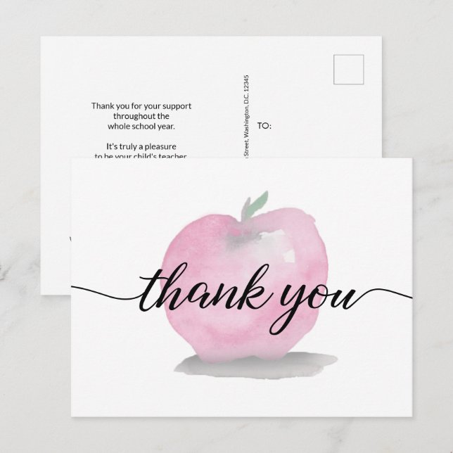 Uppskattning av vattenfärgsapple från lärarAnpassn Vykort (Fram/baksida)