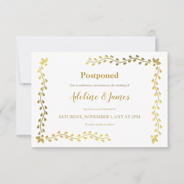 Uppskjutande av datum för bröllop med guldbelägg meddelande (Framsida)
