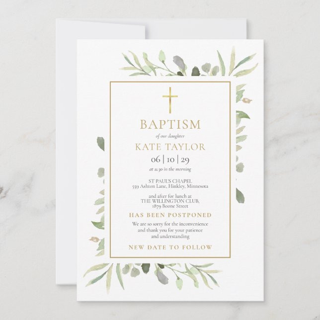 Uppskjuten anmälan Blommigt Baptism Christening Inbjudningar (Framsida)