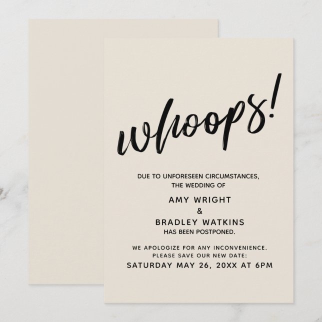 Uppskjuten Bröllop Humous "Hoops"! Cream Card Inbjudningar (Fram/baksida)