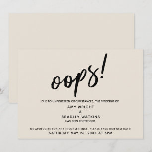 Uppskjuten Bröllop Humous "Oops"! Cream Card Inbjudningar