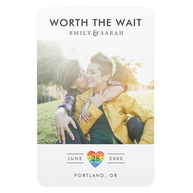 Uppskjuten Bröllop LGBTQ Spara datumet med foto Magnet (Vertikal)