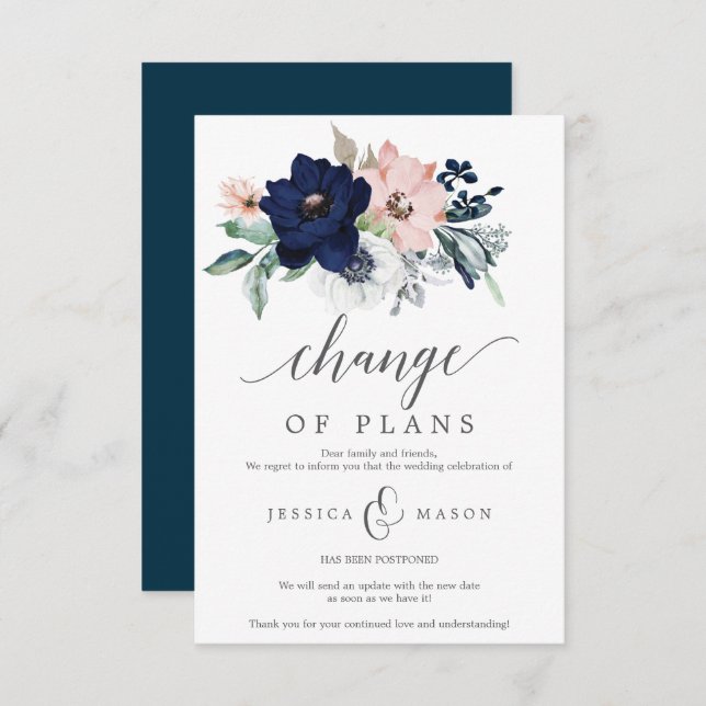 Uppskjuten bröllopsannonsering - Inställd Inbjudningar (Fram/baksida)