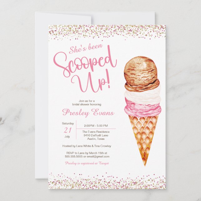 Uppskjuten, Ice Cream Rosa & White Möhippa Inbjudningar (Framsida)