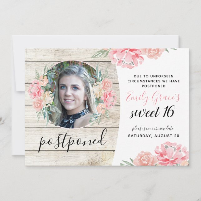 Uppskjuten Rustic Wood Sweet 16 Spara datumet Inbjudningar (Framsida)