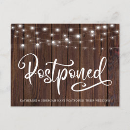 Uppskjutning av Rustic Wood String Ljus Bröllop Vykort