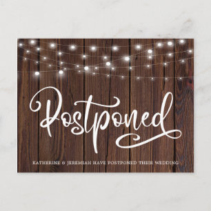 Uppskjutning av Rustic Wood String Ljus Bröllop Vykort