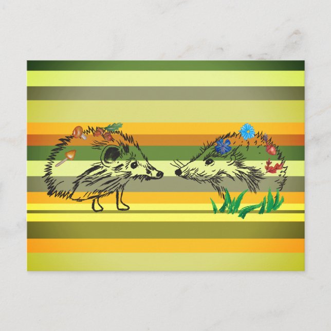 Uppskjutningskort för Romantic Fall Hedgehogs Teck Vykort (Framsida)
