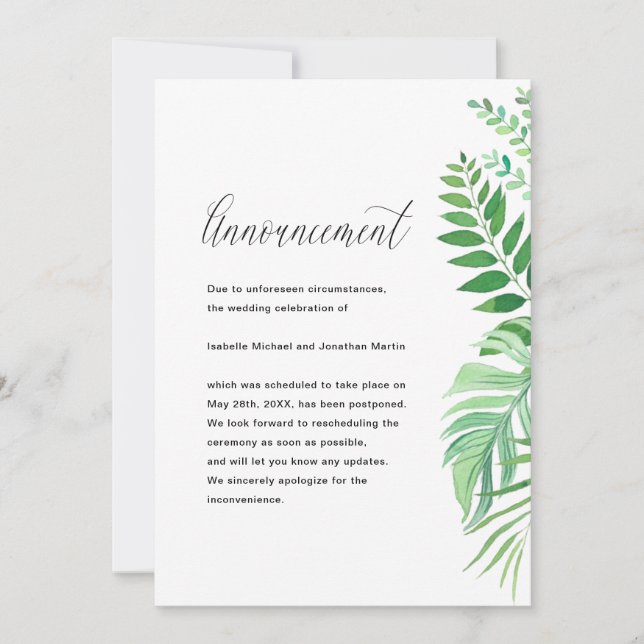 Uppskjutningsmeddelande om Löv Bröllop Meddelande (Framsida)