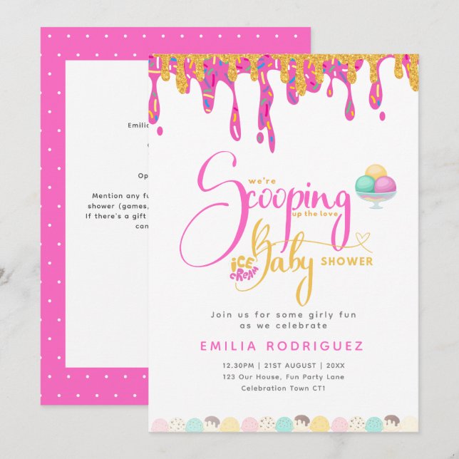 Uppskov med Kärlek Ice kräm Flicka Shower Inbjudningar (Fram/baksida)