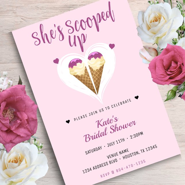 Uppskrapad Rosa Glasshjärta Bröllopsdusch Inbjudningar (Scooped Up Pink Ice Cream Heart Bridal Shower Invitation
)