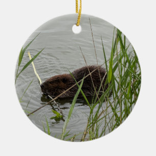 Uppslukande bäver julgransprydnad keramik