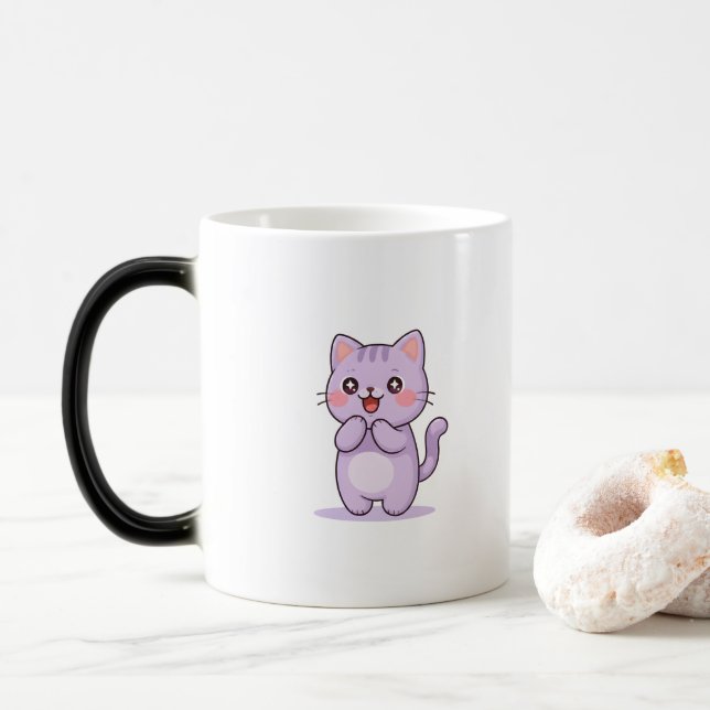 Uppspänd Katt Söt Tecknad Karaktär Magisk Mugg (Med munk)