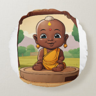 Uppspelad Baby Buddha - Tecknaden kring Afrikas Sm Rund Kudde