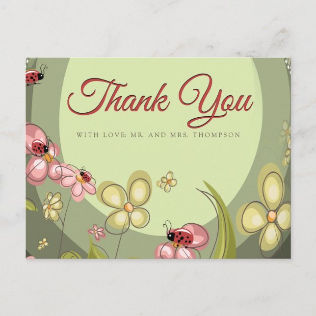 Uppspelad Grönt och Dam-fågel-Tack Vykort (Framsida)