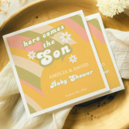 Uppspelad Gult Retro Boy Shower Daisy Party Pappersservett