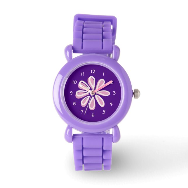 Uppspelad Lila Flower Doodle Armbandsur (Framsida)